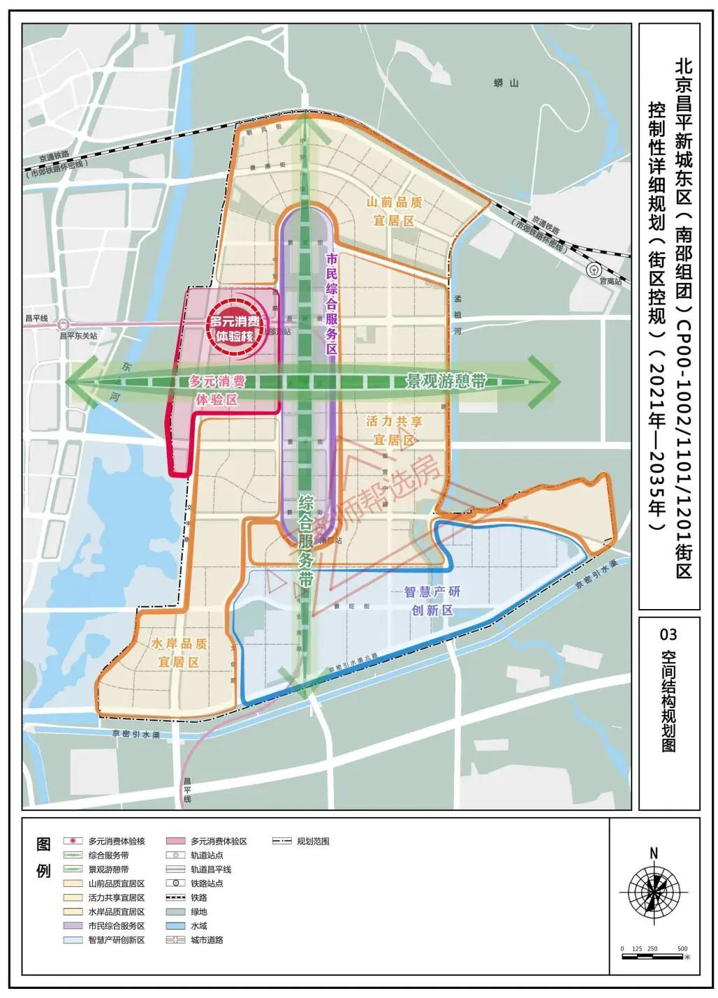 马老师帮选房 的想法: 昌平新城东区的功能布局是"一核,两带,多片区".