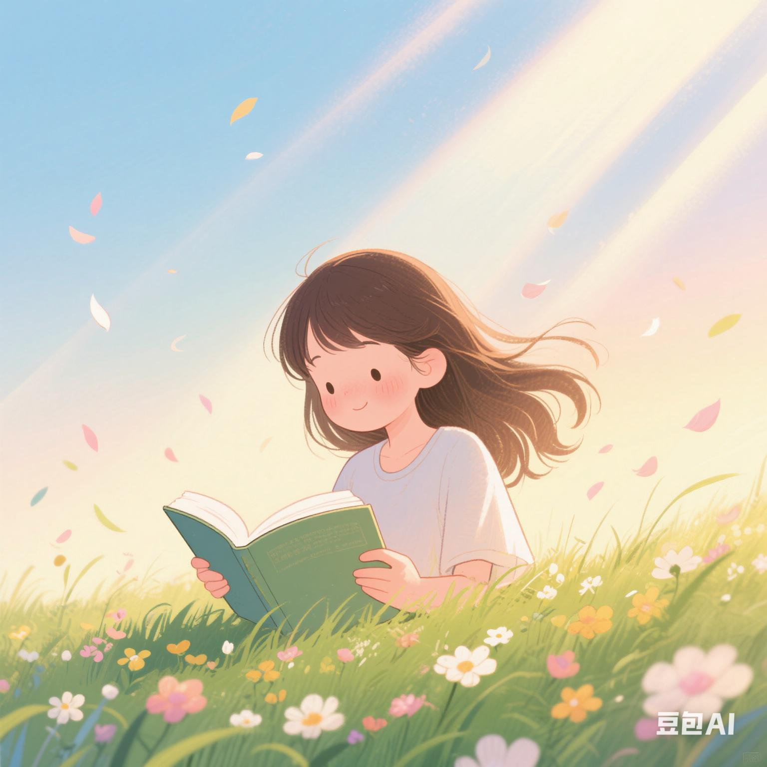 ai生成3张小女孩在阳光下,草地上读书的图片,没达到我的想象,看来