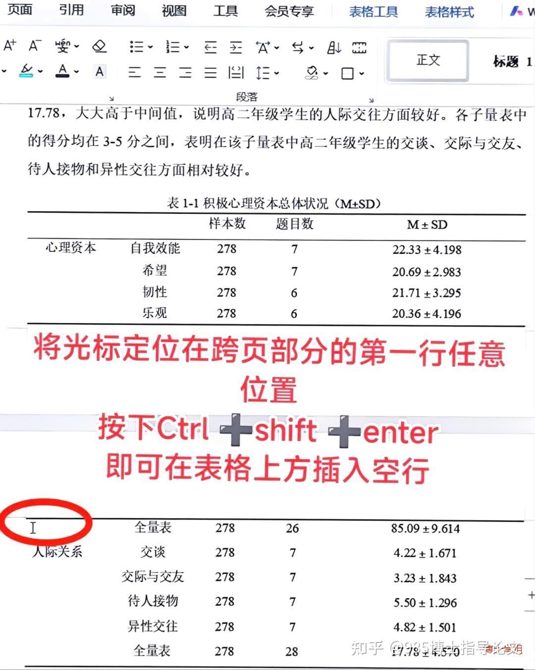 985博士指导论文 的想法: 论文表格跨页了怎么做续表? | 续表操作:1⃣把光标放在跨页表格的第一行,同时按住Shift+Ctrl ...