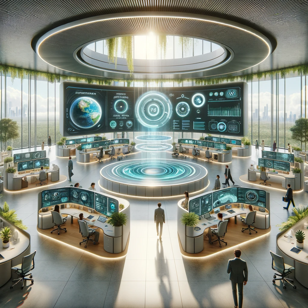 竹谦益 的想法: 【ai绘图】未来人工智能时代的办公场景 | 这两天得空