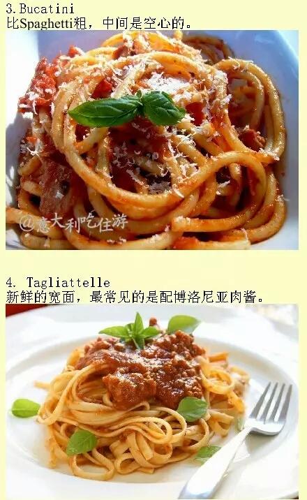 意大利面的分类和英文意大利文名称