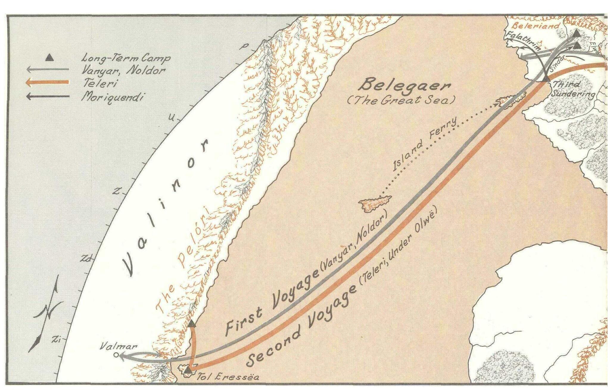 精灵宝钻一书中,精灵诞生后,魔苟斯战败,精灵西渡,其中的noldor精灵族