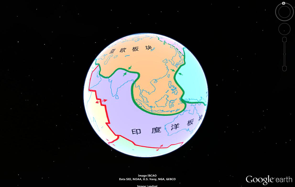 使用googleearth怎么绘出板块边界