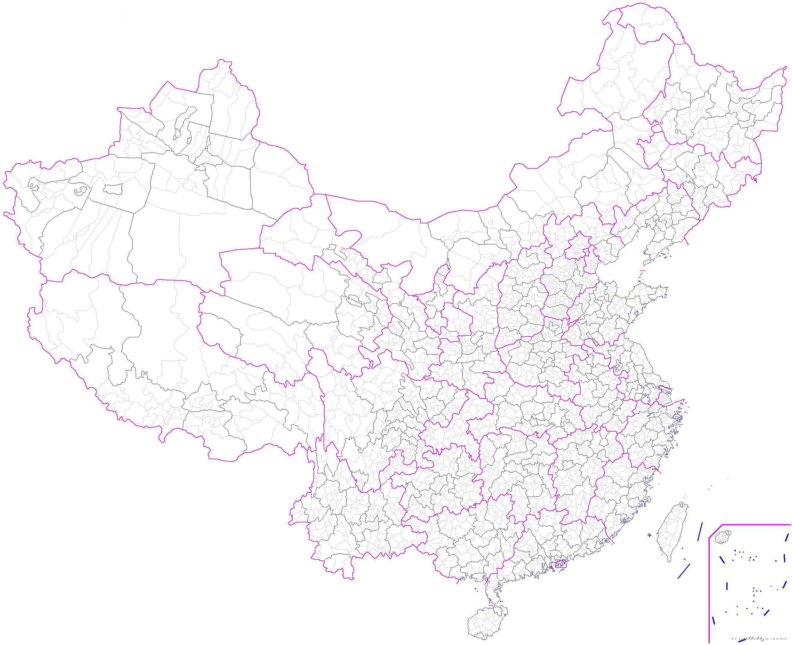 谁有那种具体到地级市的空白的全国的行政区划图