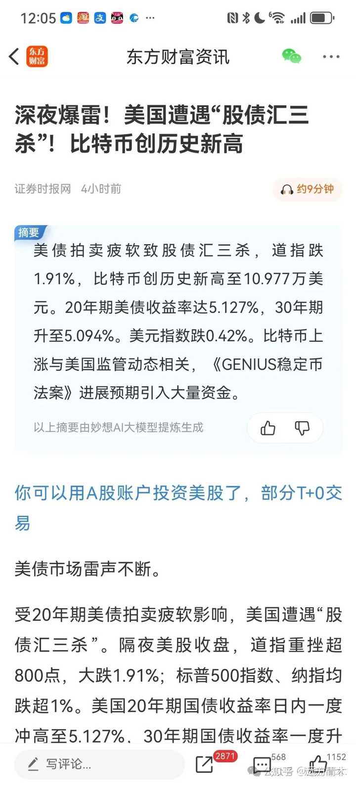20 年期美债拍卖遇冷，得标利率突破5%，美股全线下跌，哪些信息值得关注？ - 知乎