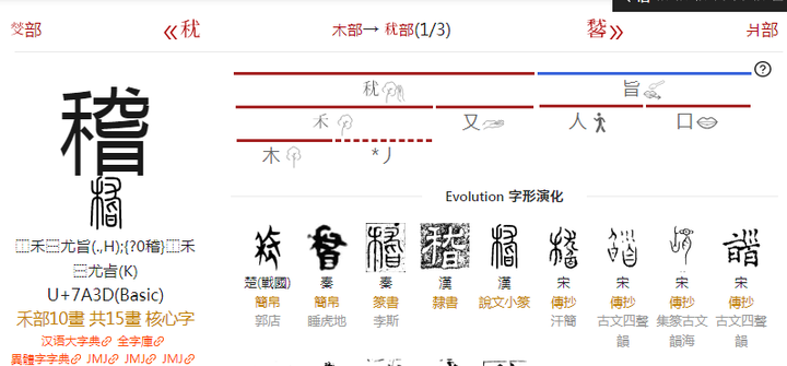 像「稽」一样是以「禾」 Ji1 U 2574c 为偏旁的字还有哪些？ 知乎