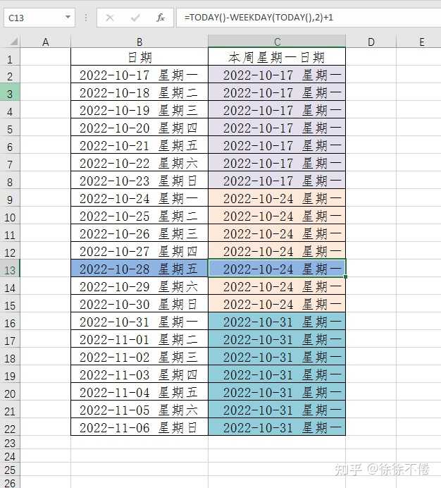 用excel表格怎么计算今天对应的本周星期一的日期，我需要用公式来表达，且自动更新，有办法吗？ - 知乎