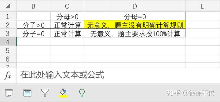 excel分子分母同时为0时计算为100%,其余按正常计算? - 知乎