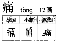 痛 = 疒 + 甬疒我们知道，是身体疾病相关。甬字，是什么意思呢？从上图你