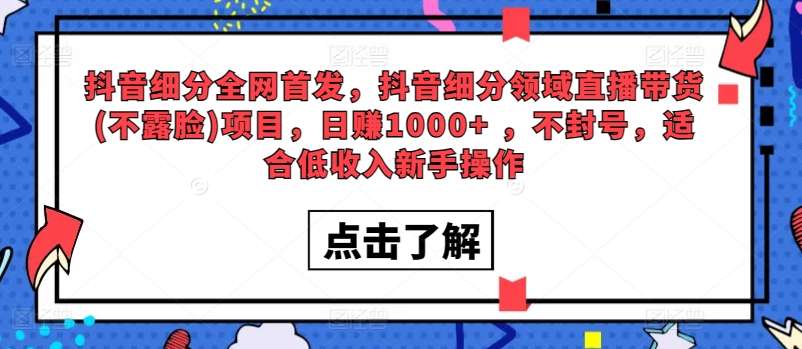 抖音细分领域直播带货(不露脸)项目，日赚1000+ ，适合低收入新手操作-