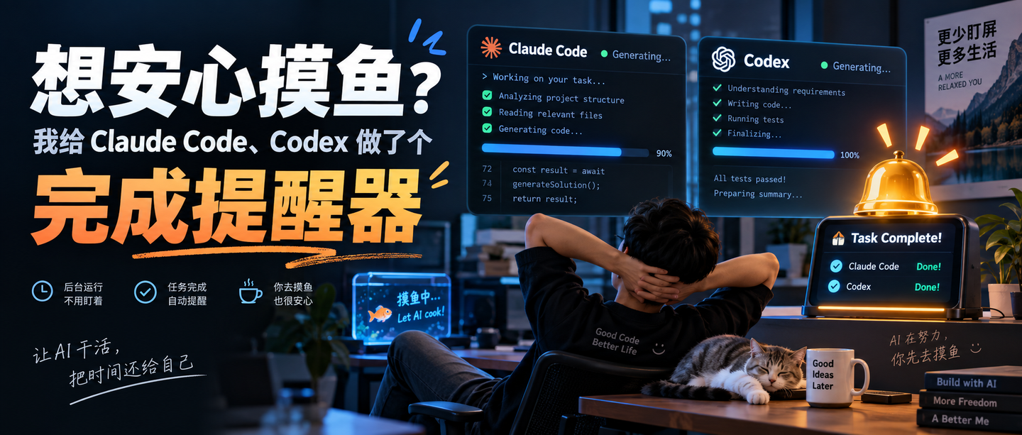 想安心摸鱼？我给 Claude Code、Codex 做了个完成提醒器
