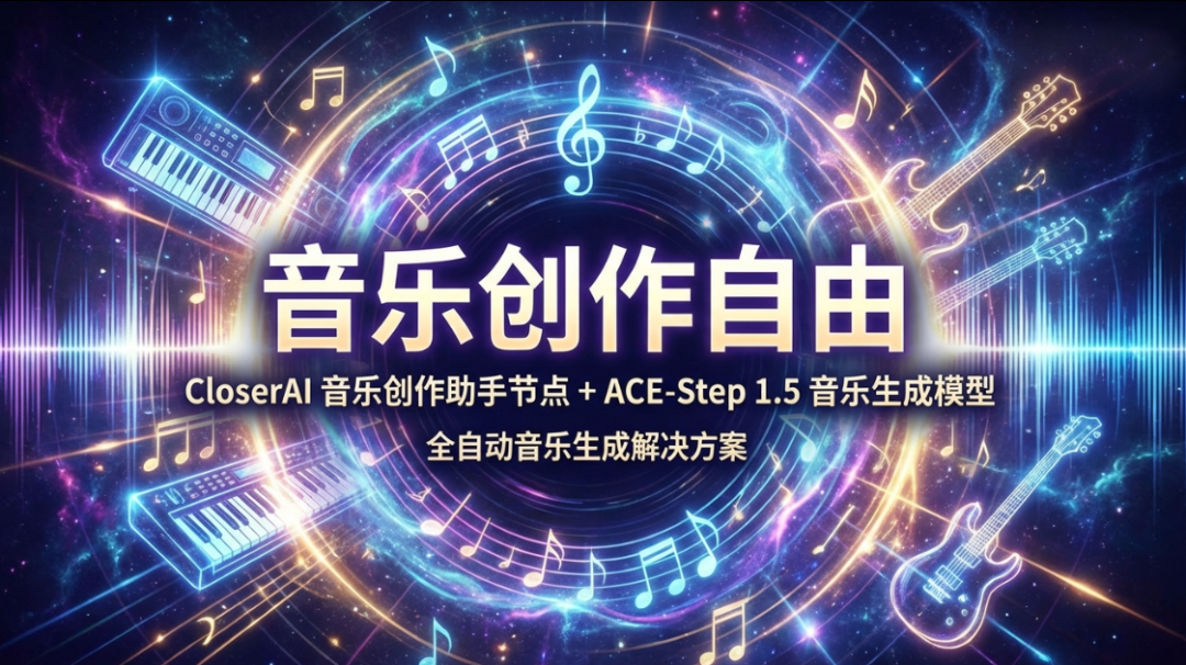 【closerAI ComfyUI】音乐创作自由：CloserAI音乐创作助手节点+ACE-Step 1.5音乐生成模型，全自动化实现音乐生成的解决方案