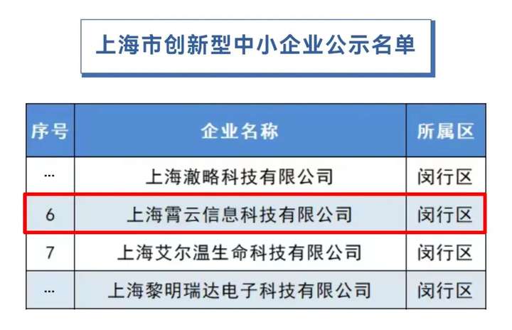 霄云科技上榜上海市创新型中小企业名单，高性能分布式存储创新实力深获认可