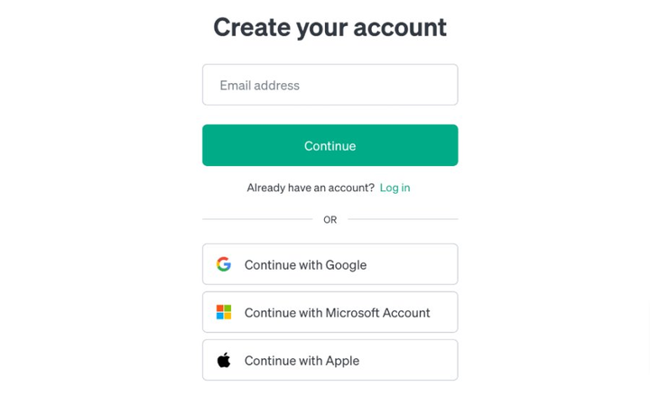 进入ChatGPT注册页面：ChatGPT账号