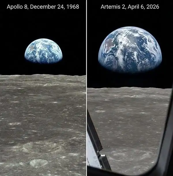 视频网站传阿尔忒弥斯二号拍摄的地相与阿波罗八号所拍一模一样，地上云彩永远不变还是 58 年一轮回？
