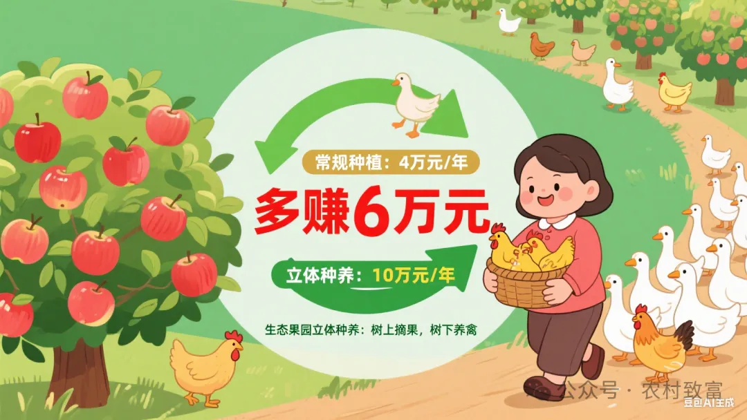 农村致富公众号：生态果园立体种养-树上摘果，树下养禽，一年多赚10万+开创农村致富路-墨铺