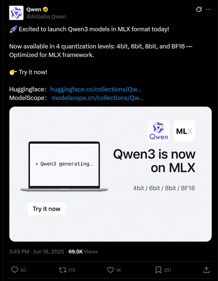 苹果AI新进展：Qwen3已全面“登陆”苹果MLX框架