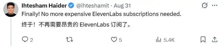 偶然刷到的一个逆天ElevenLabs开源平替！