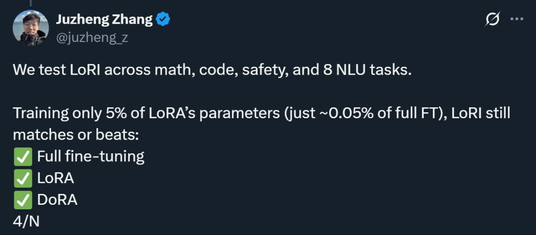 LoRA中到底有多少参数冗余？新研究：砍掉95%都能保持高性能            机器之心     2025年05月02日 12:39 北京
