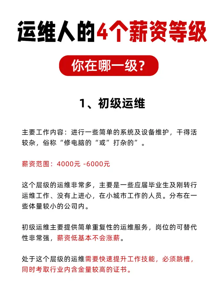 运维人4个薪资等级!敢不敢测测你在哪一级?(文末有福利)插图 运维人4个薪资等级!敢不敢测测你在哪一级?(文末有福利)插图