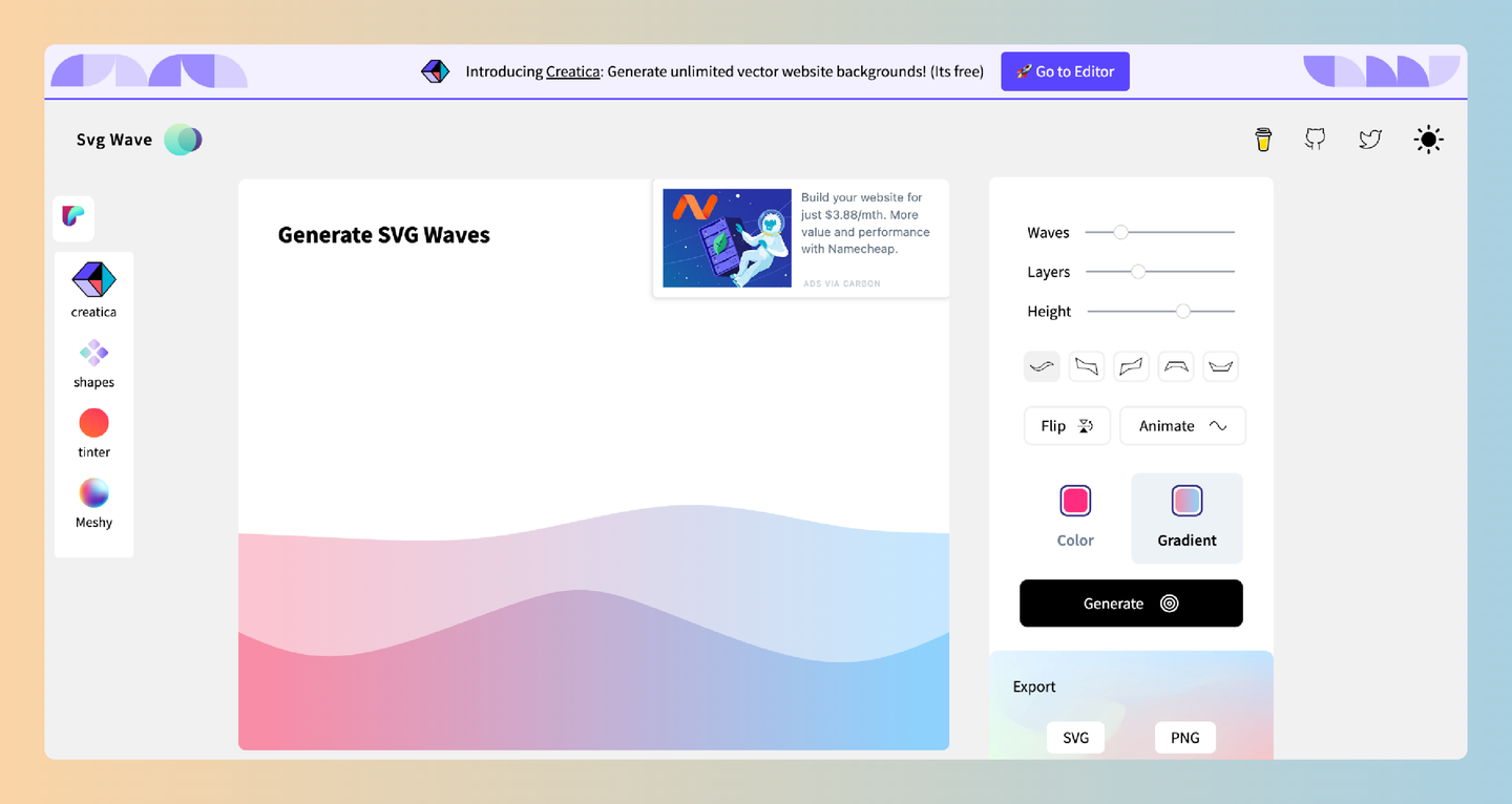 SVG Wave：轻松生成美丽渐变波浪背景图的在线工具，快速创建高质量的 SVG 波浪背景图-墨桅博客
