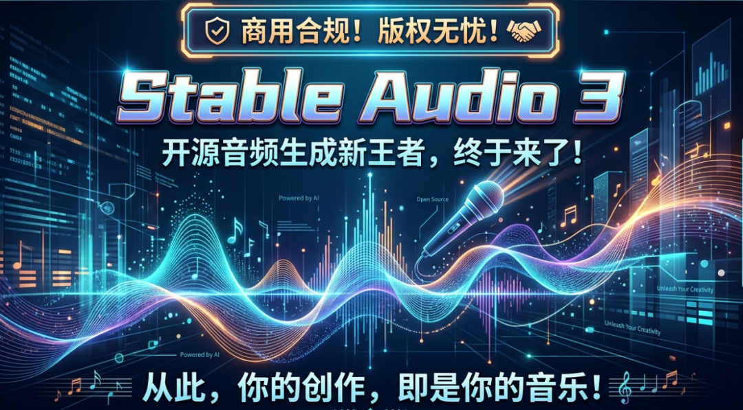 商业合规！版权安全！Stable Audio 3：开源音频生成的新王者，终于来了！从此，你的创作就是你的音乐！
