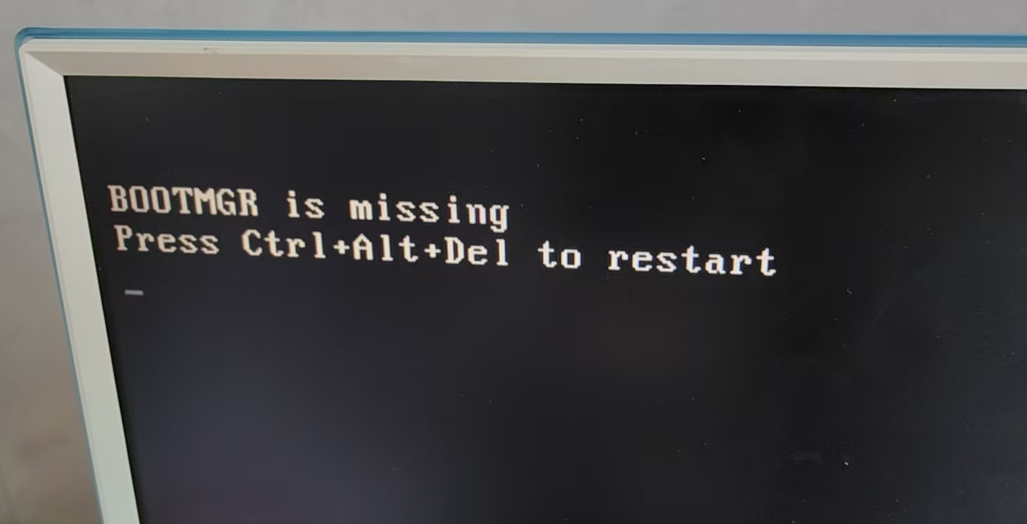 搬家后电脑开机提示“B00TMGR is missing Press Ctrl+Alt+Delto restart”-墨铺