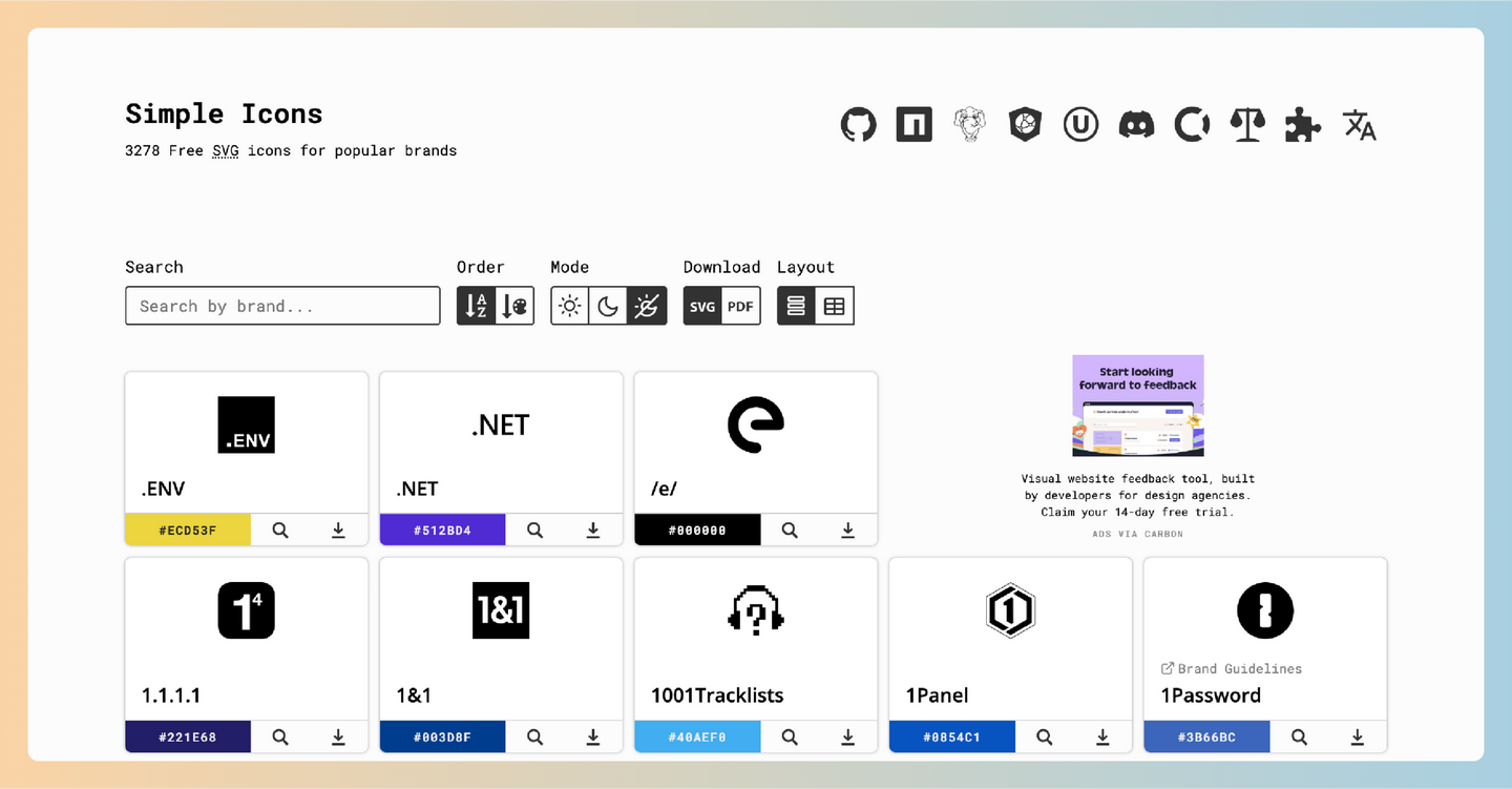 Simple Icons：一个提供超过3200种免费SVG品牌图标的网站，涵盖全球知名品牌的图标，分类清晰-墨桅博客