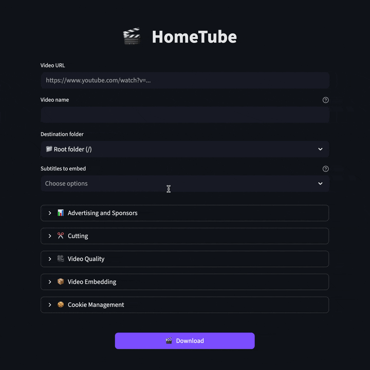 HomeTube:一款友好的自托管视频下载器,可帮助你轻松下载、管理和播放视频,方便在Plex、Jellyfin等平台上自动播放