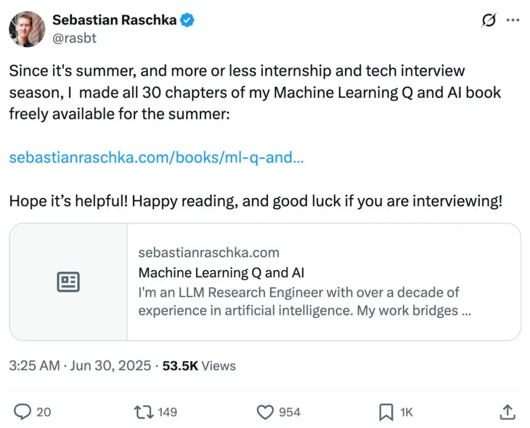 Sebastian Raschka著作免费开放！《机器学习与AI核心30问》，新手专家皆宜
