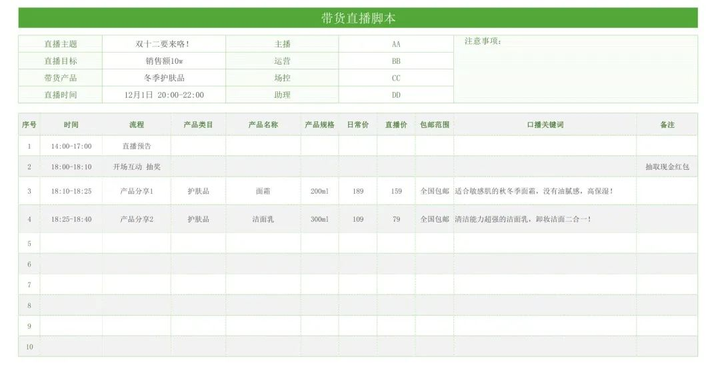 直播脚本范文 一个完整的直播脚本