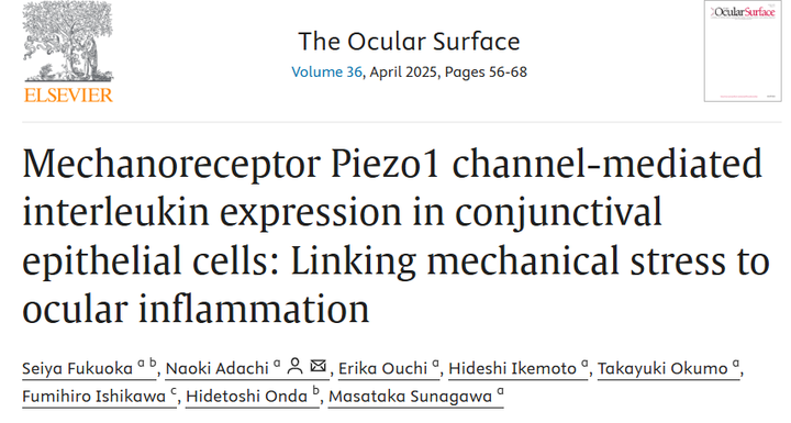 膜上皮細胞中機械感受器 Piezo1 通道介導的白細胞介素表達:將機械應力與眼部炎癥聯系起來 膜上皮細胞中機械感受器 Piezo1 通道介導的白細胞介素表達:將機械應力與眼部炎癥聯系起來