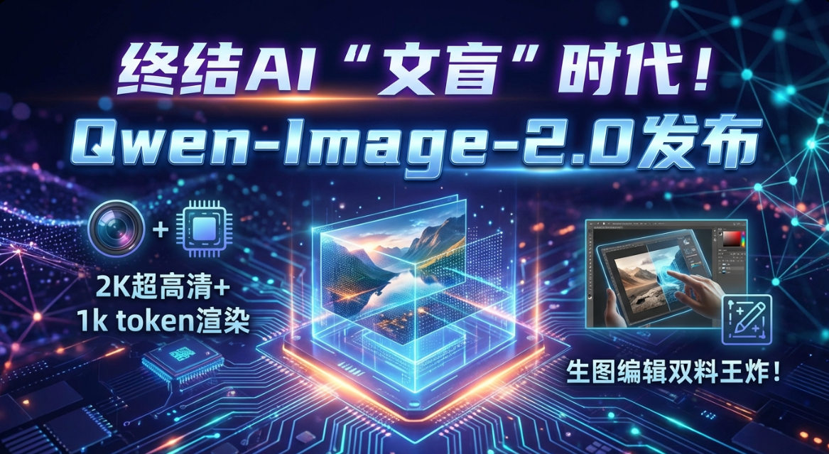 终结 AI “文盲”时代！Qwen-Image-2.0 震撼发布：2K 超清 + 1k token 渲染，生图编辑双王炸！