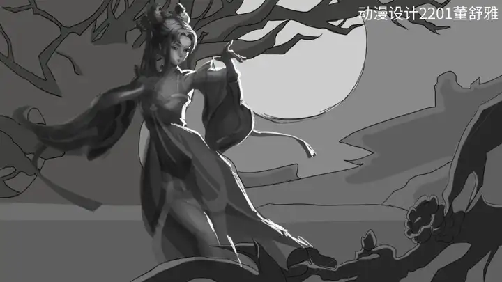 光影交织 笔绘万象|富阳校区动漫设计专业单色原画训练优秀作业展示(图4)