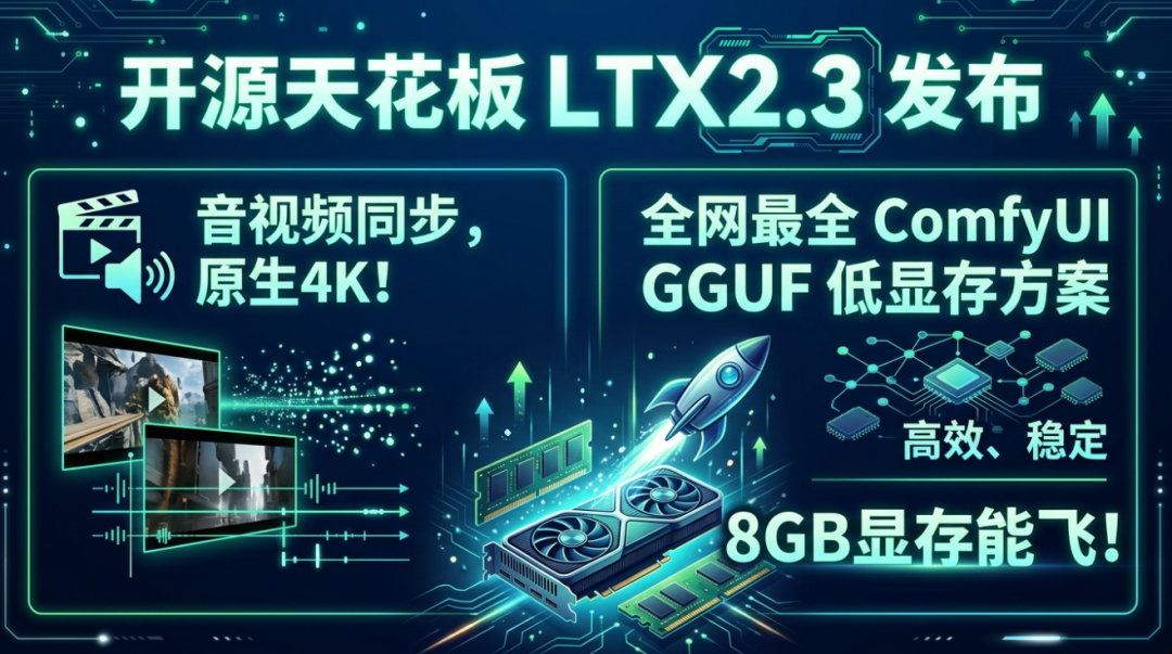 “开源天花板”LTX2.3重磅发布：音视频同步、原生 4K！全网最全的comfyUI GGUF低显存方案！ 8G 显存也能飞！