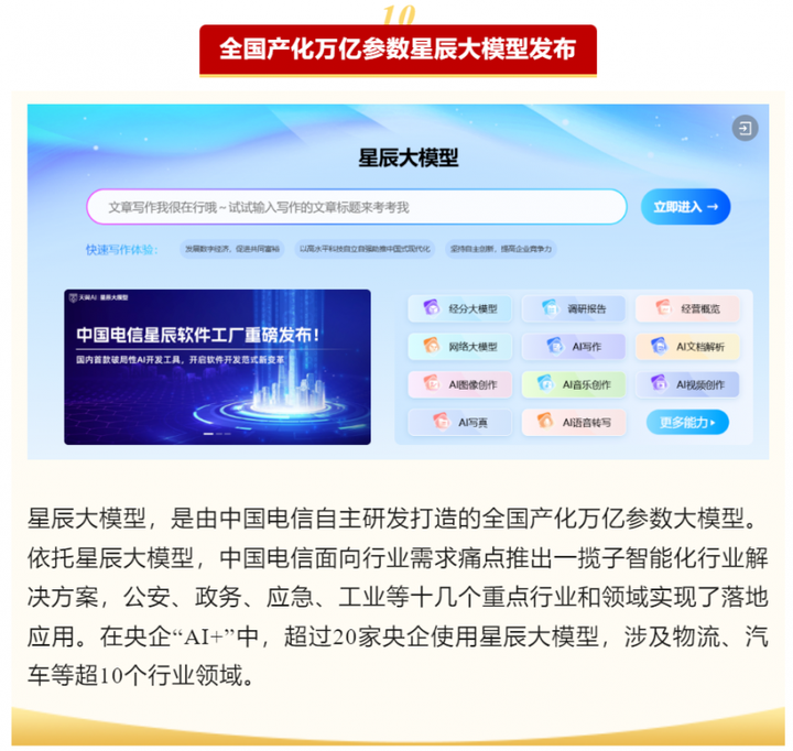 国产AI之光！TeleAI星辰大模型入选央企十大国之重器评选