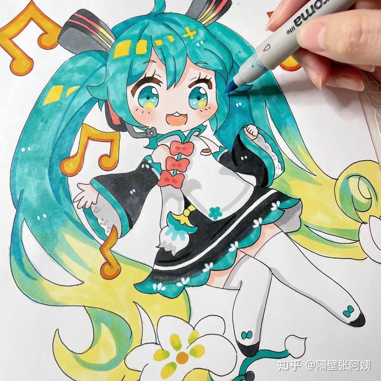 马克笔人物动漫初音未来线稿在最后哦72