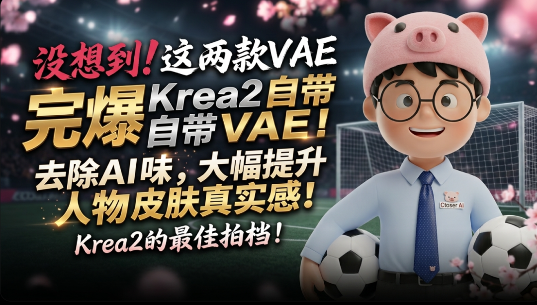 【closerAI ComfyUI】没想到！这两个VAE秒杀krea2原生VAE！去AI味改善人物皮肤真实感超强！krea2的最佳搭配！