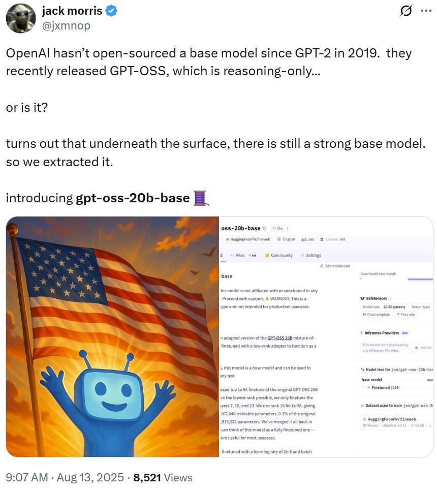 OpenAI没开源的gpt-oss基础模型，他去掉强化学习逆转出来了