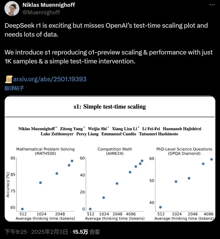 训练1000样本就能超越o1，李飞飞等人画出AI扩展新曲线