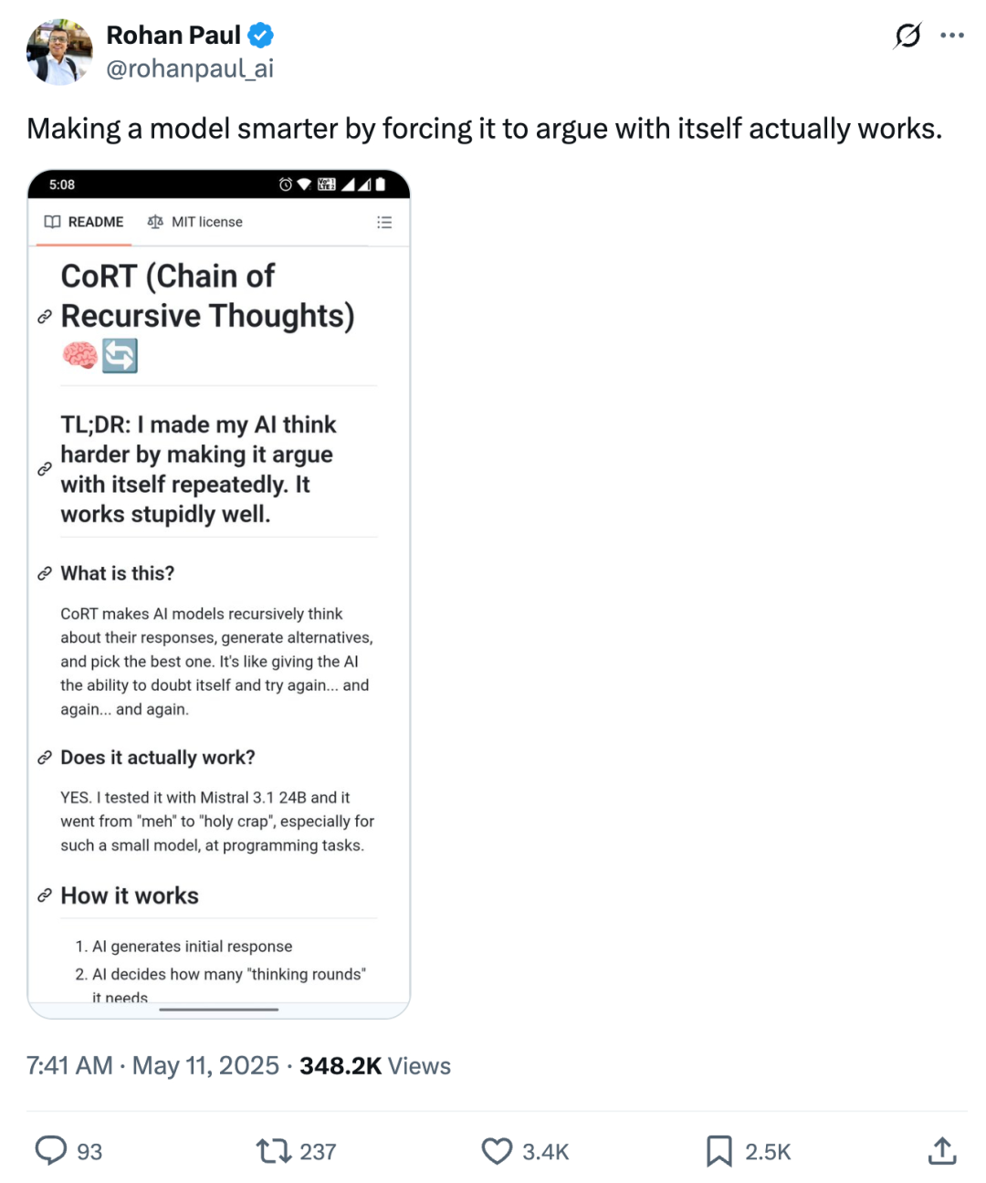 强迫模型自我争论，递归思考版CoT热度飙升！网友：这不就是大多数推理模型的套路吗？