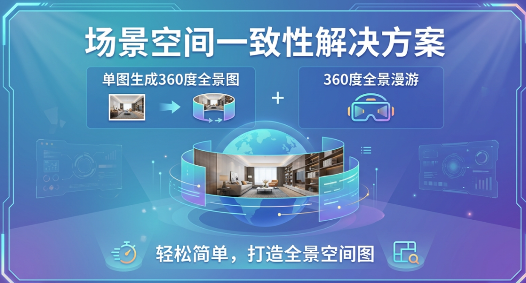 场景空间一致性解决方案：单图转360度全景+360度全景查看，轻松简单建立全景空间图