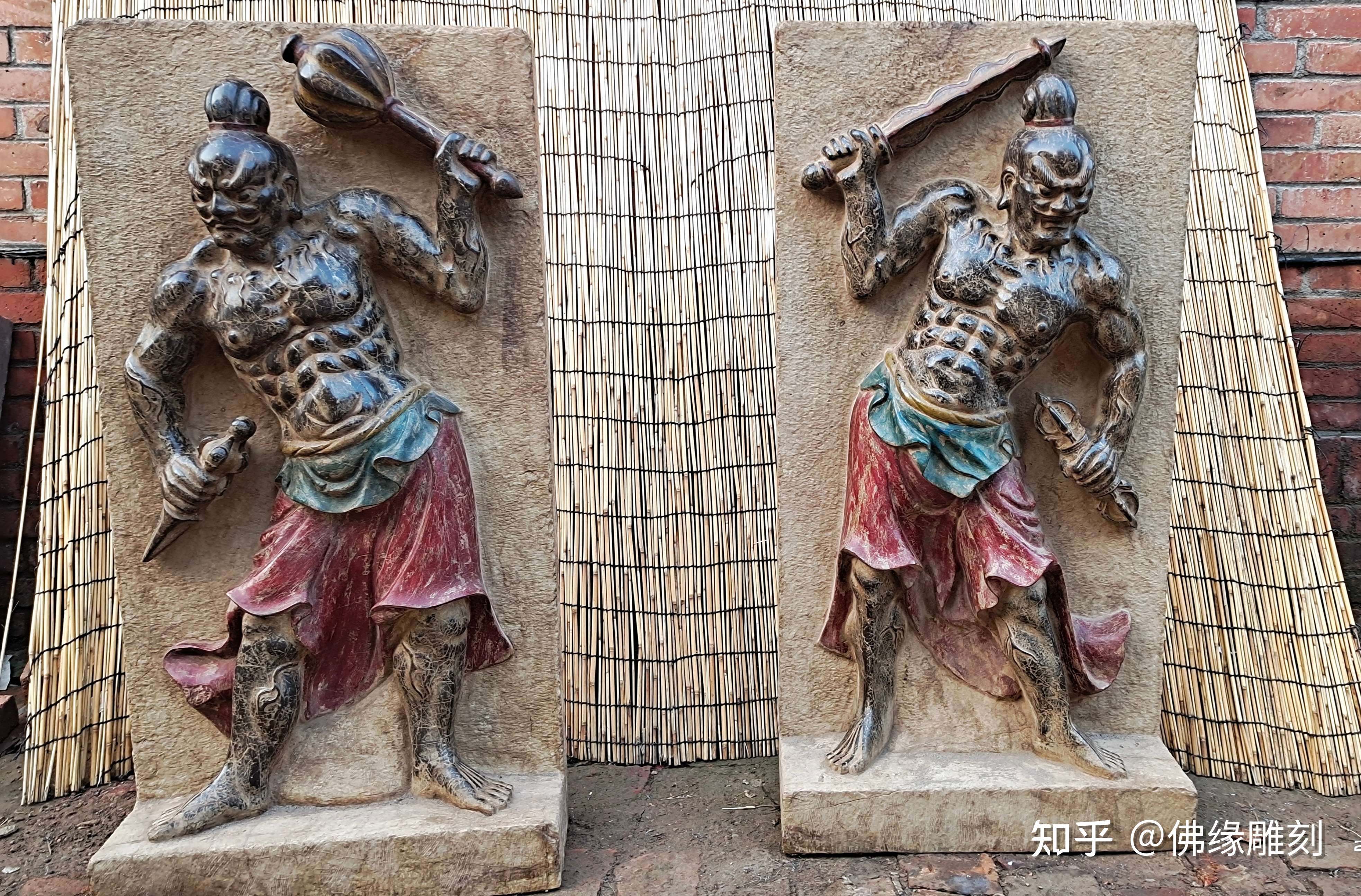 佛缘雕刻 的想法: 天王力士,石板一对 青石彩绘, 高101厘… - 知乎