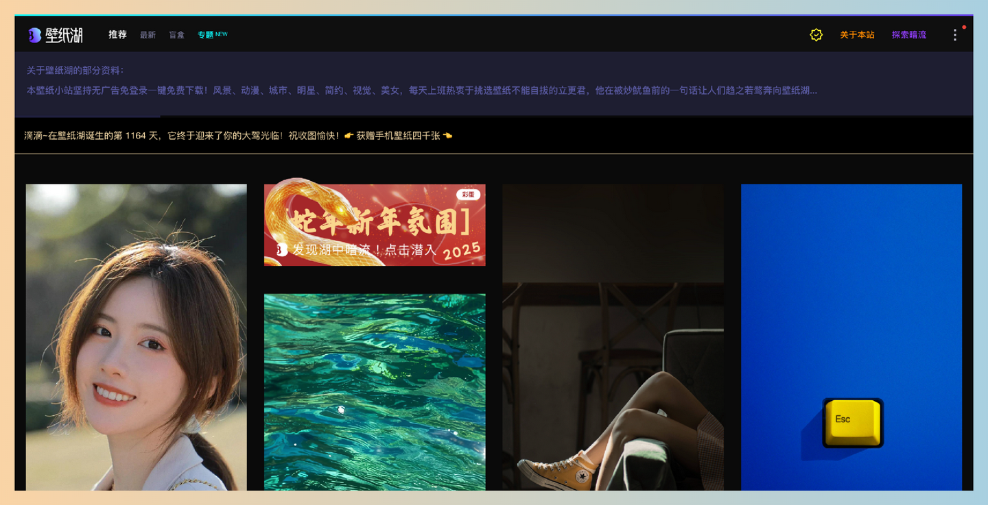 壁纸湖：一个无广告、免登录的壁纸下载网站，提供高质量的各种类型壁纸，用户可以轻松一键免费下载-墨桅博客