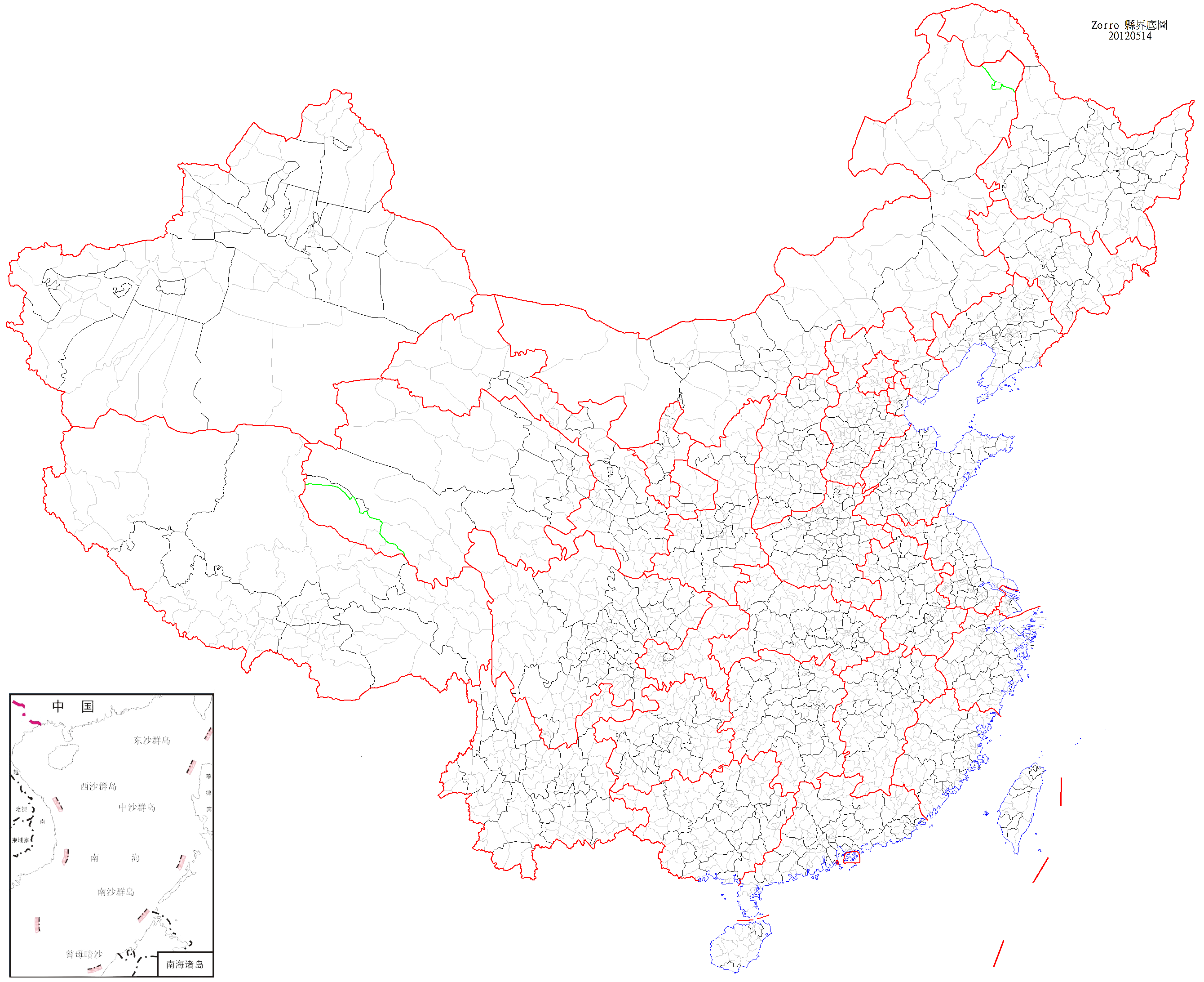 谁有那种具体到地级市的空白的全国的行政区划图