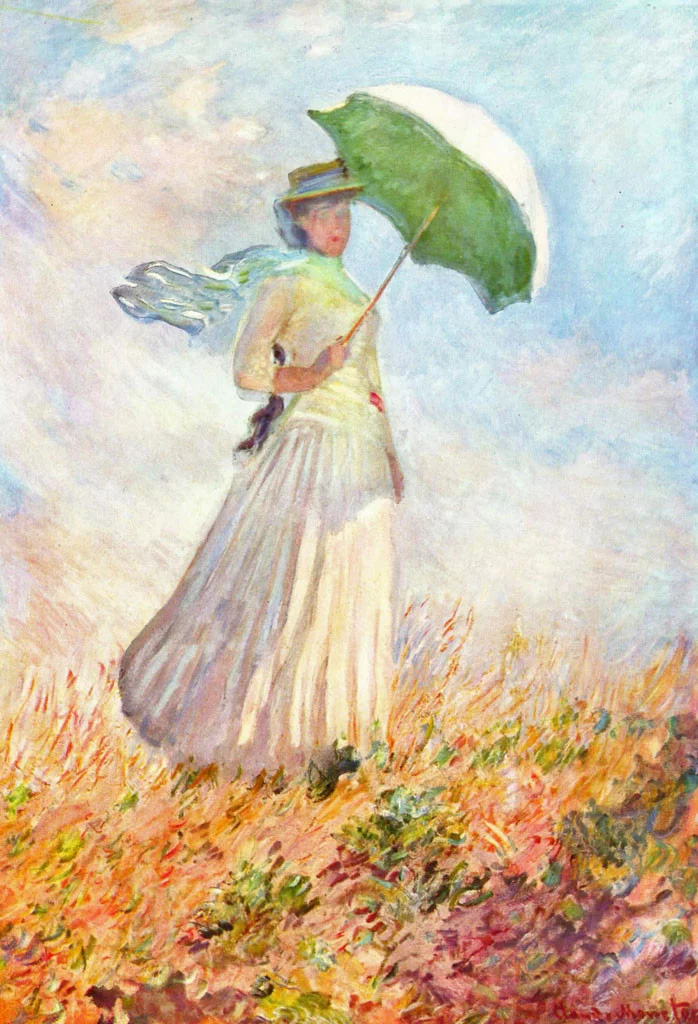 如何评价莫奈的撑阳伞的女人里的头发跟裙子的风向相反