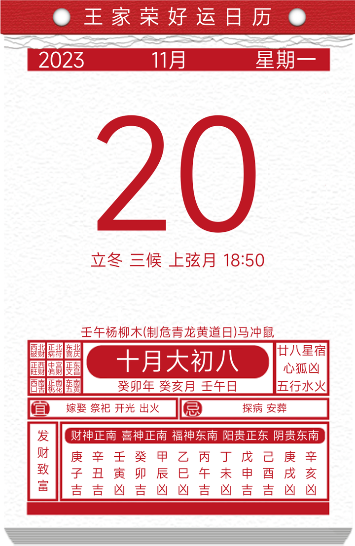 今日黃曆查詢2023年11月20日