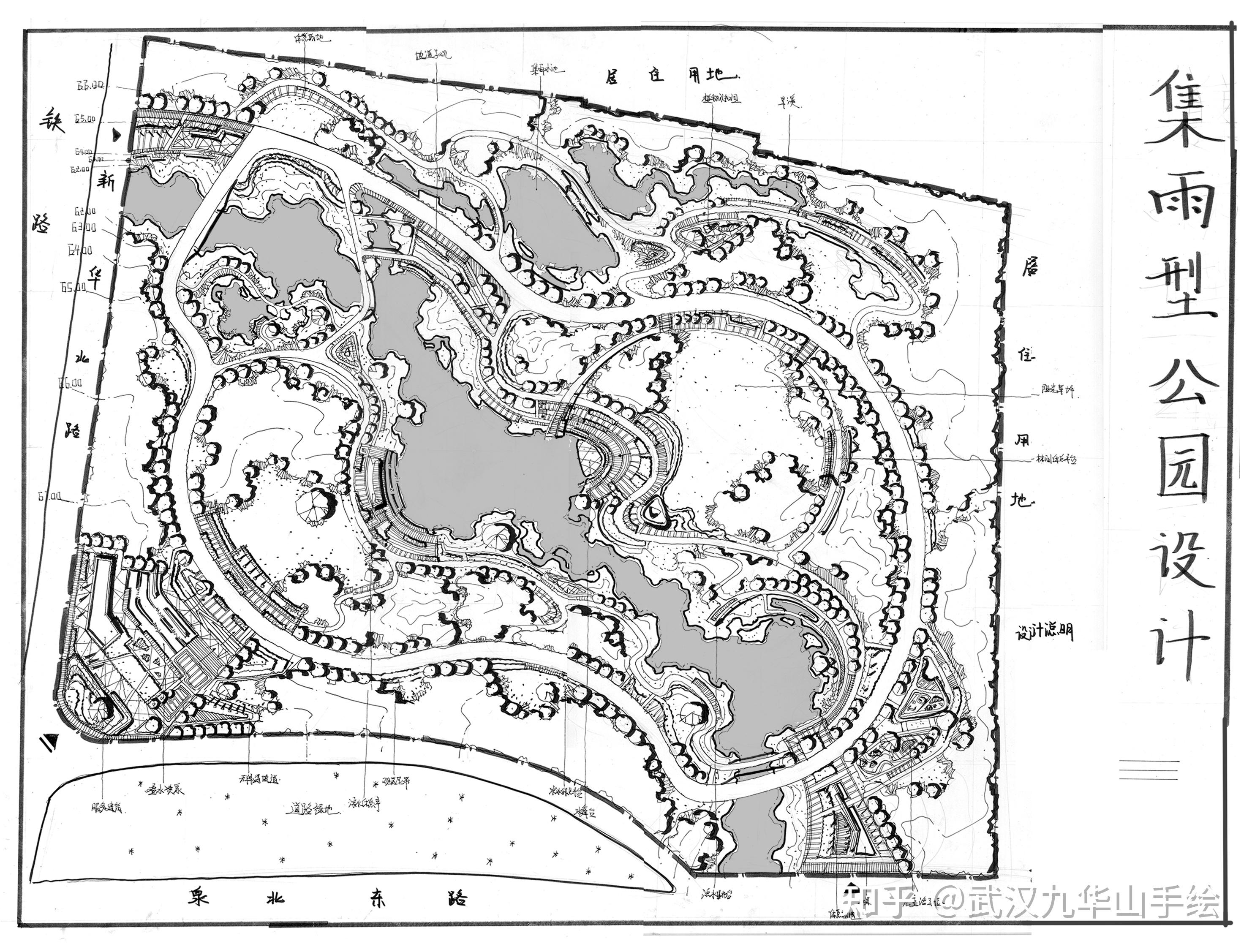 公园景观平面图 线稿图片