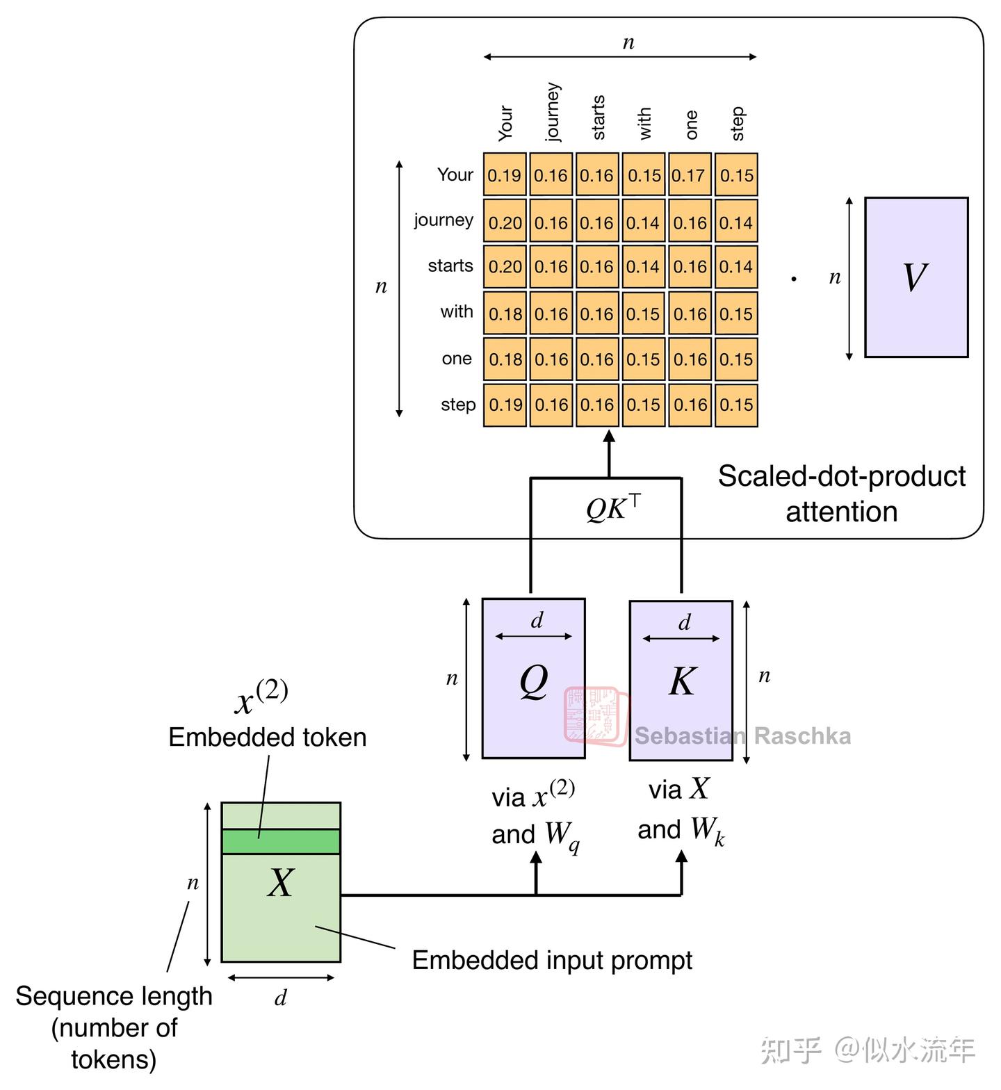 图4:多头注意力中传统缩放点积注意力机制的示意图;由于序列长度n导致的注意力中的二次成本。