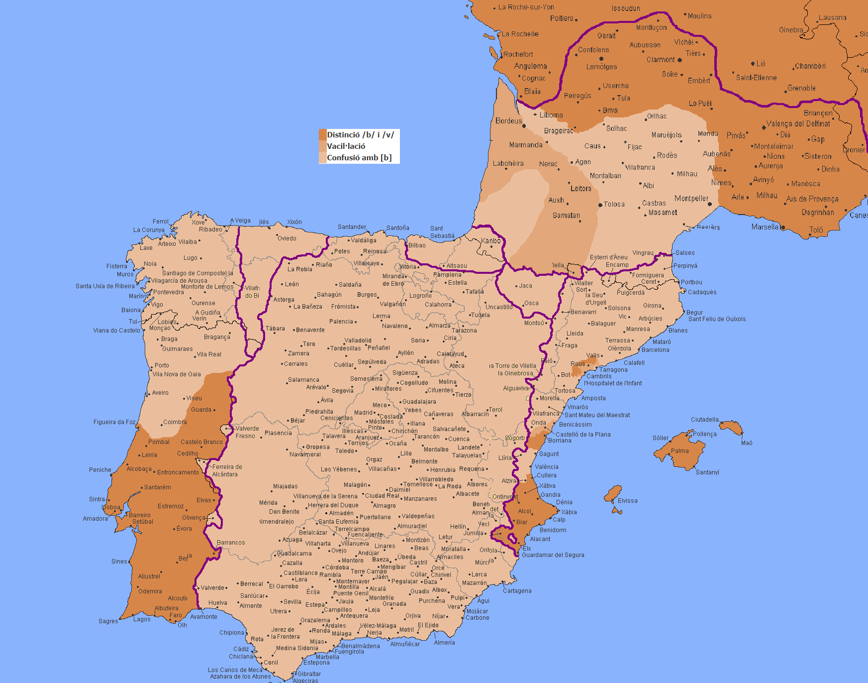 为什么西班牙语中v读/b/([b], [β]),而同样的现象在其他罗曼语(如法